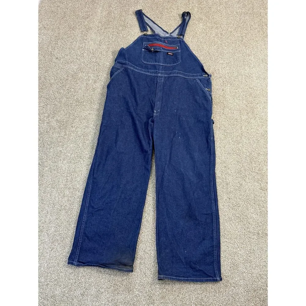 Dickies Bib Overalls Mens 2XL Blue Denim Jean Carpenter Utility Workwear - Picture 2 of 12